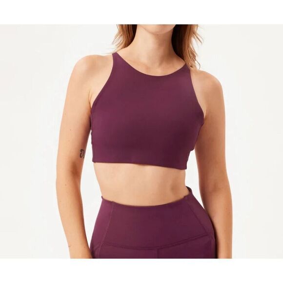 Girlfriend Collective Womens Purple Plum Topanga Halter Sports Bra Small - Picture 1 of 5
